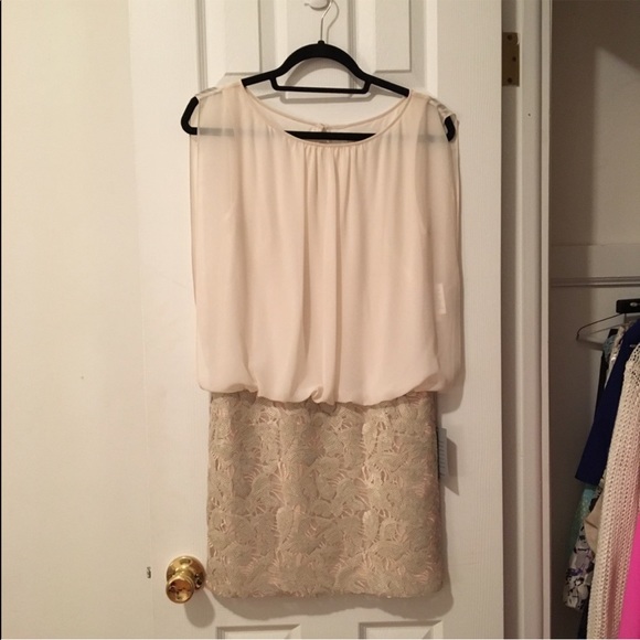 🛳 Designer’s Aidan Mattox Beige Drape Chiffon Cocktail Sequin Dress - Picture 3 of 16